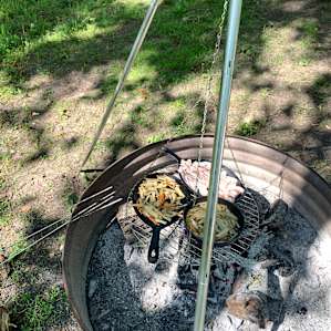 Firewood and tripod grill on site.