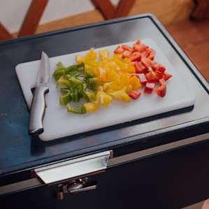 Chopping up some bell peppers for our breakfast burritos!