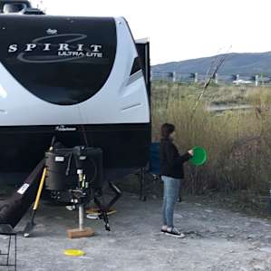 26 foot trailer will fit on river bank, it is a little tricky to fit thru the trees in the driveway, there is plenty of room below the river bank to park and camp. The view is not as good as in the bank.