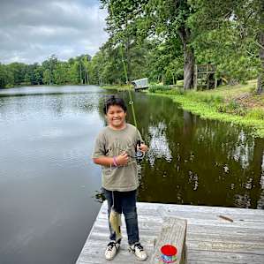 Catching a fish from the dock at Bell Lake