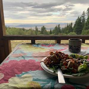 We brought a folding table that stayed on the deck where we ate and played cards. A perfect spot to sit when it rained.