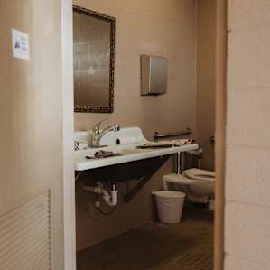 Bathroom with huge sink.
