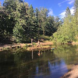 Nice swimming hole. Shallow and cool but had a nice beach and chairs to Relax. A pleasant surprise