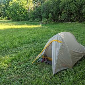 Camping in the meadow.