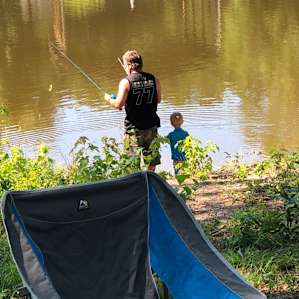 RV camping on seven acre pond