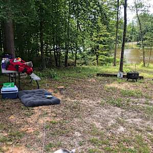 RV camping on seven acre pond