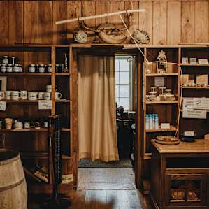 Inside the fishing cabin - they have tons of awesome things for sale & the decor + feel in there is so cozy