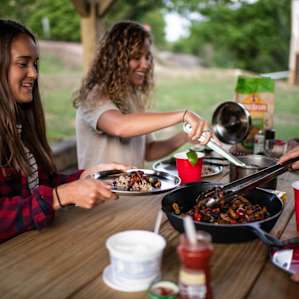Time to eat! Fajitas and margs for dinner at the picnic table under the tent.