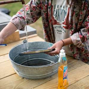 Dishwashing while camping isn't so bad when the wash station is so nice!