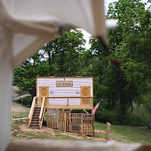 The bathhouse is a close walk from the tents.