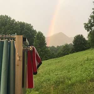Saw an amazing rainbow over the mountain.