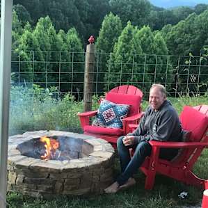 Chilling by the fire.