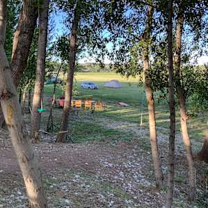 We camped in the front field. Quiet, near everything & lovely.