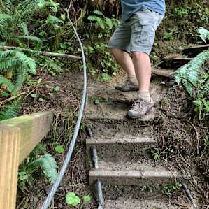 The only path to the river steep and precarious. Also Not to mention in the review there is really no riverfront to enjoy unless you are going to fish straight into the water