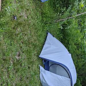 (Sub)urban camping, woods vibe.