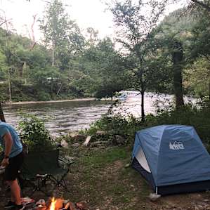 Site #3 is nestled between the road and the river and is furthest from other campers