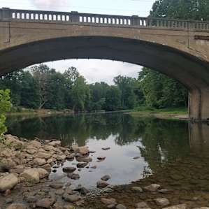 The view of the bridge from the river access point next to the site. The bridge was very quiet at night, almost no traffic.