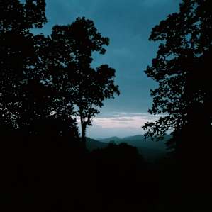 View of the mountains from the cabin at night
