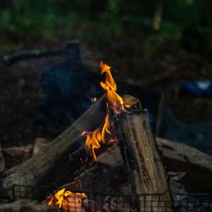 Campfire after rainy afternoon.