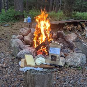 Crackers and cheese (our own) by the fire. Great dry firewood.