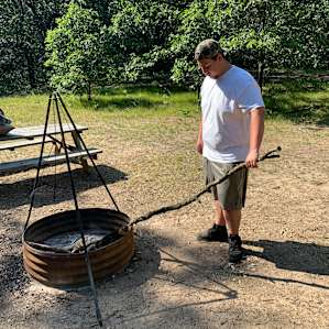 Starting up the fire.