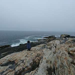 Rocky coast and lighthouse nearby