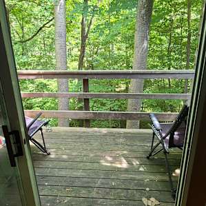 Out back into the deck. Creek is visible from the deck.
