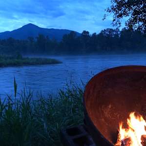 Dusk with fire going