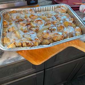 Apple cinnamon rolls made in the cabin kitchen