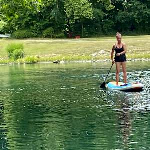 The pond is a great size for some yoga and relaxation on the paddle board