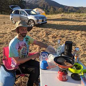 Dinner at campsite 1 at sunset. It was still very warm so sunscreen and hats are recommended.
