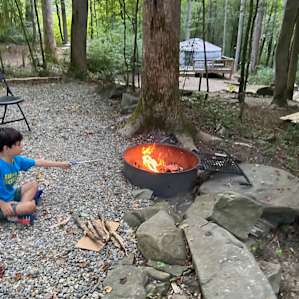 Ending the day with a hot dog over the fire pit.