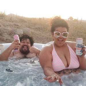 Enjoying the sunset in our private jacuzzi