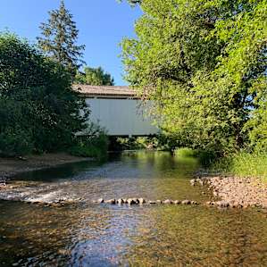 Lost Creek beneath Parvin covered bridge, across the road from the farm.