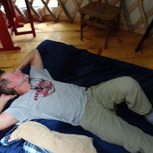 We had a full air mattress to go w/ the double cot. Ample room for all three of us.