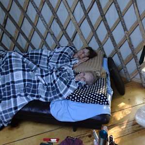 This is just a sample of the beautiful, wooded interior of the yurt.