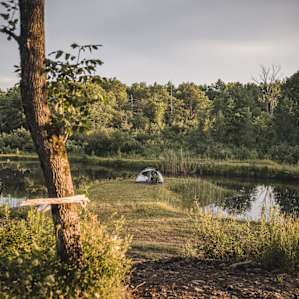 We set up our tent on the pond peninsula and it was stunning!