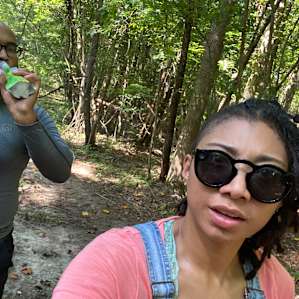 Hiking a trail following arrow to CREEK