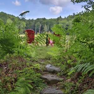 Steps to private sitting are near camp, great place to enjoy morning coffee.