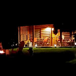 Front of the cabin at night