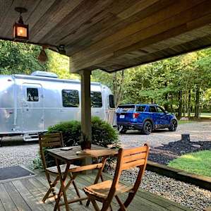 View from the cabin's porch. Plenty of room to back a trailer in, and the level driveway was appreciated too!