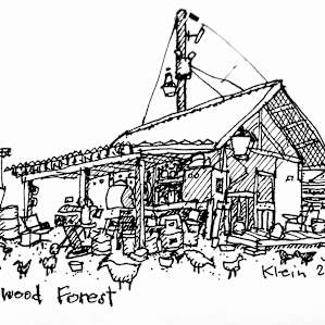 I loved spending mornings with the friendly chickens ! Two small black chicks perched on my toes as I sketched the awesome communal outdoor kitchen/lounge!