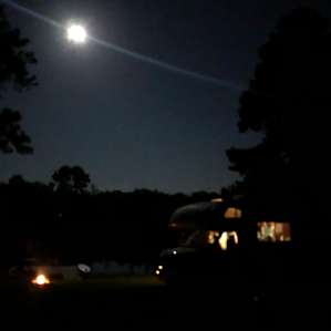 View of the campsite at night after some yummy s’mores