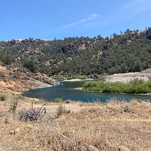The river is about a 3 minute walk down a hill from the campsite