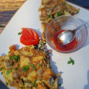 Tortilla espanola with sweet potatoes and new potatoes