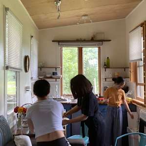 Self-timer shot of the kitchen/living room area