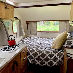 Inside of wooden camper