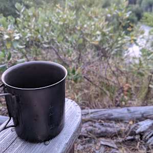 Morning coffee, served with a view of the Twisp River