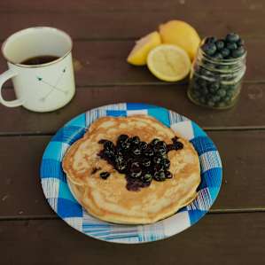 With the help of the kitchen setup, we cooked up some lemon blueberry pancakes.