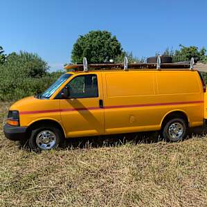 Camping Van at location at end of meadow